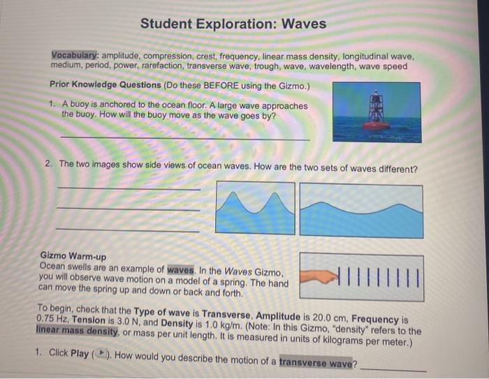 Student exploration waves answer key