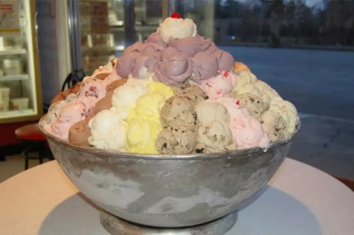 An ice cream shop sells small and large sundaes
