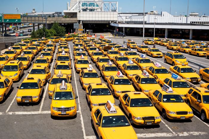 Manhattan taxis sunny driving buildings york usa city yellow preview